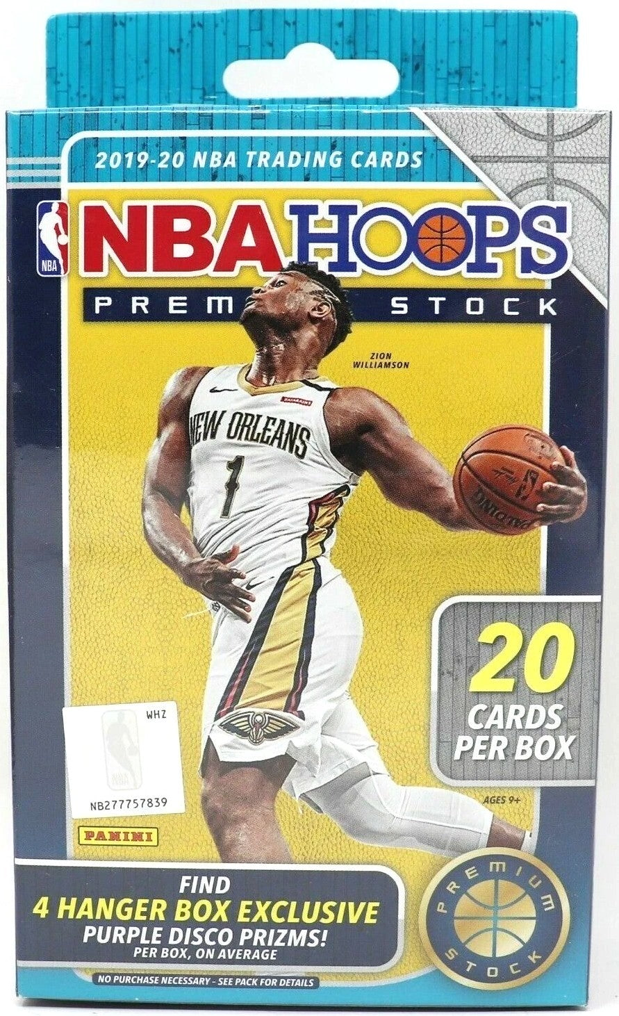 2019/20 Panini NBA Hoops Premium Stock Basketball Hanger Box (20 Cards) Zion,Ja Morant Rookie Year