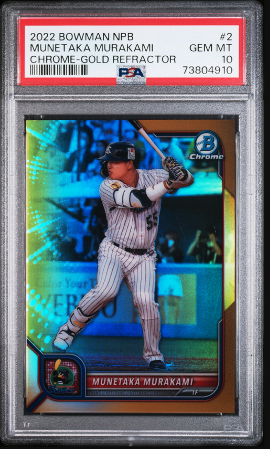 2022 Bowman NPB #2 Munetaka Murakami Chrome-Gold Refractor /50 PSA 10 POP 4