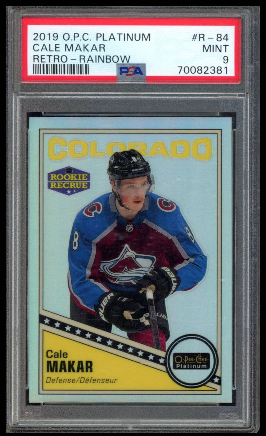 2019 OPC O-Pee-Chee Platinum Cale Makar Retro Rainbow Graded Rookie Card #R-84 PSA 9