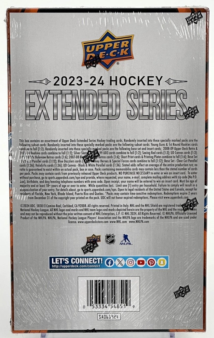 2023/24 Upper Deck NHL Hockey Extended Series Hobby Box (12 Packs) Sealed