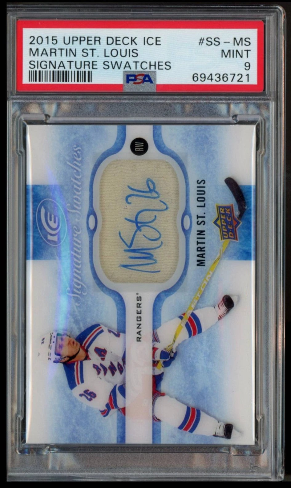 2015 Upper Deck Ice Martin St. Louis Signature Swatches Graded Jersey Auto PSA 9 POP 1