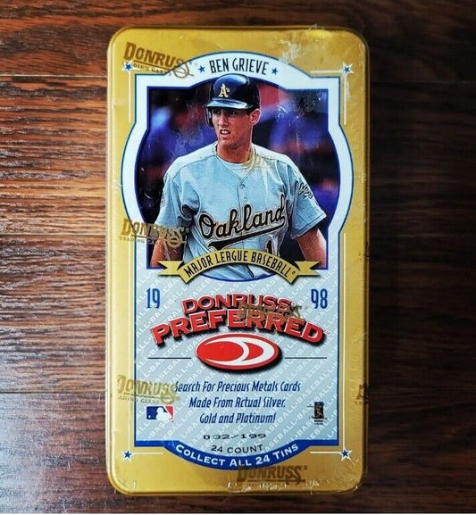 1998 Donruss Preferred Sealed Baseball Gold Tin Box Ben Grieve (24 Tins Inside)
