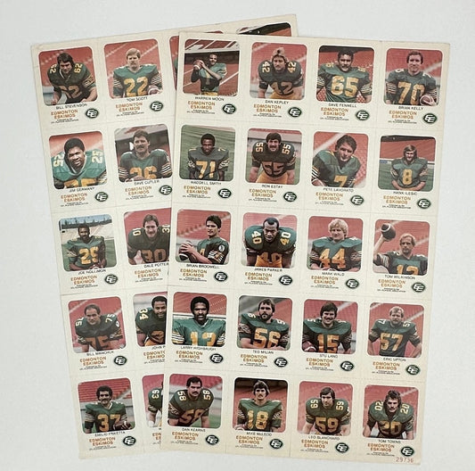 1981 CFL Edmonton Eskimos Red Rooster Team Set (2 Sheets) Warren Moon RC Rare