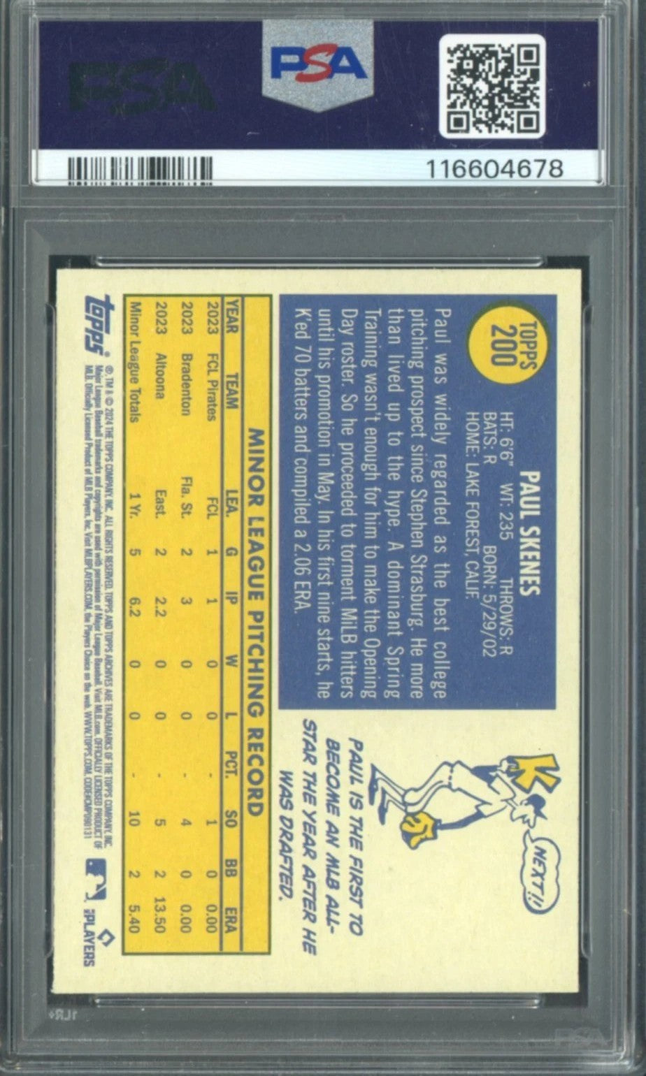 2024 Topps Archives Paul Skenes Graded Rookie Card #200 PSA 9