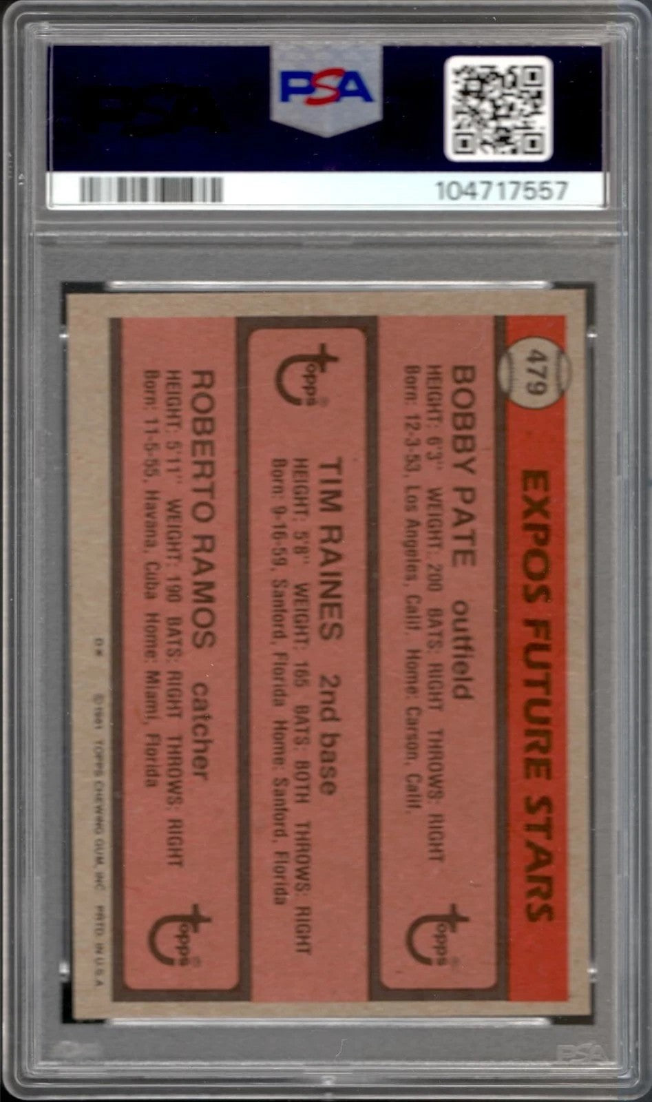 1981 Topps Tim Raines / Ramos / Pate Graded Rookie Card #497 PSA 8