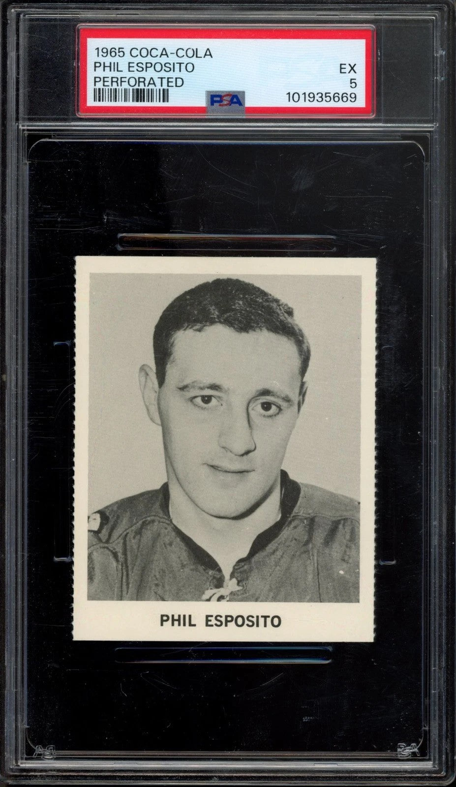 1965 Coca-Cola Phil Esposito Perforated Oversized Rookie Card PSA 5
