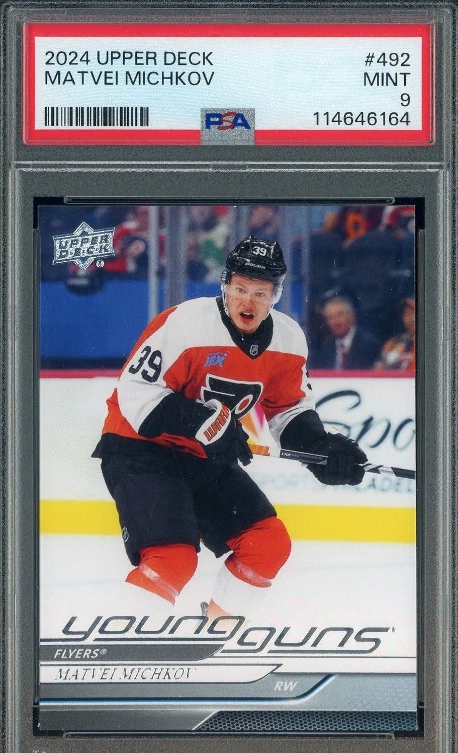 2024/25 Upper Deck Matvei Michkov Young Guns Rookie Card #492 PSA 9