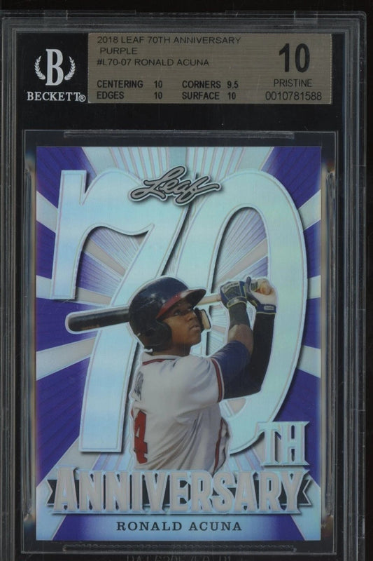 2018 Leaf 70th Anniversary Ronald Acuna Purple #L70-07 Graded Rookie Card BGS 10