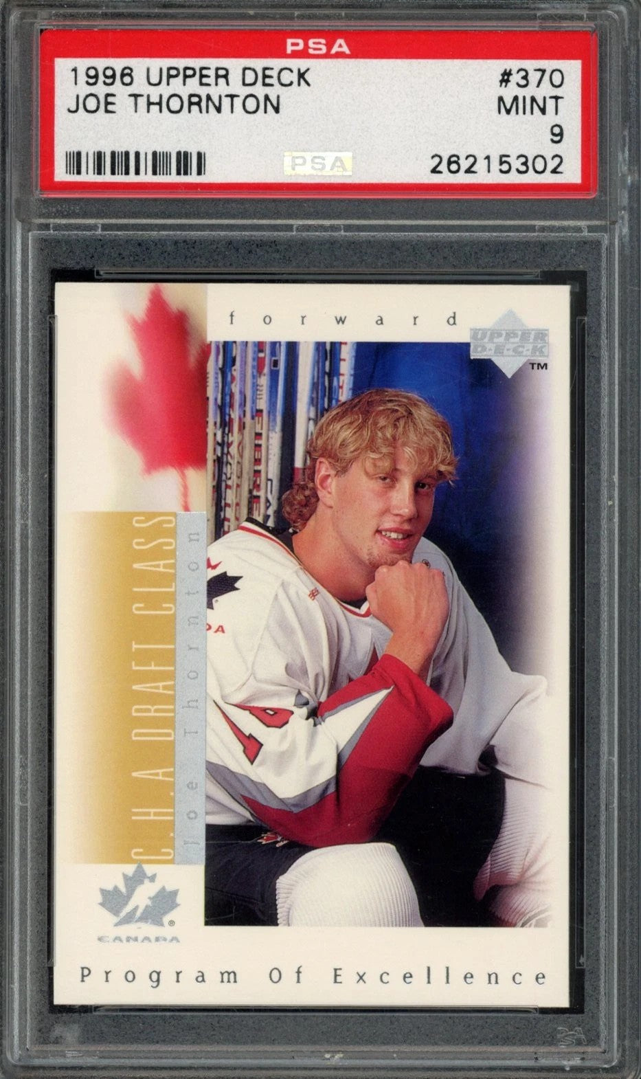 1996 Upper Deck Joe Thornton Graded Rookie Card #370 PSA 9