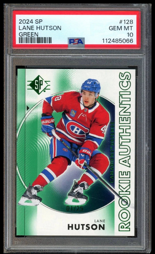 2024 UD SP Authentic Lane Hutson Green Rookie Card 1/25 #128 PSA 10 POP 1