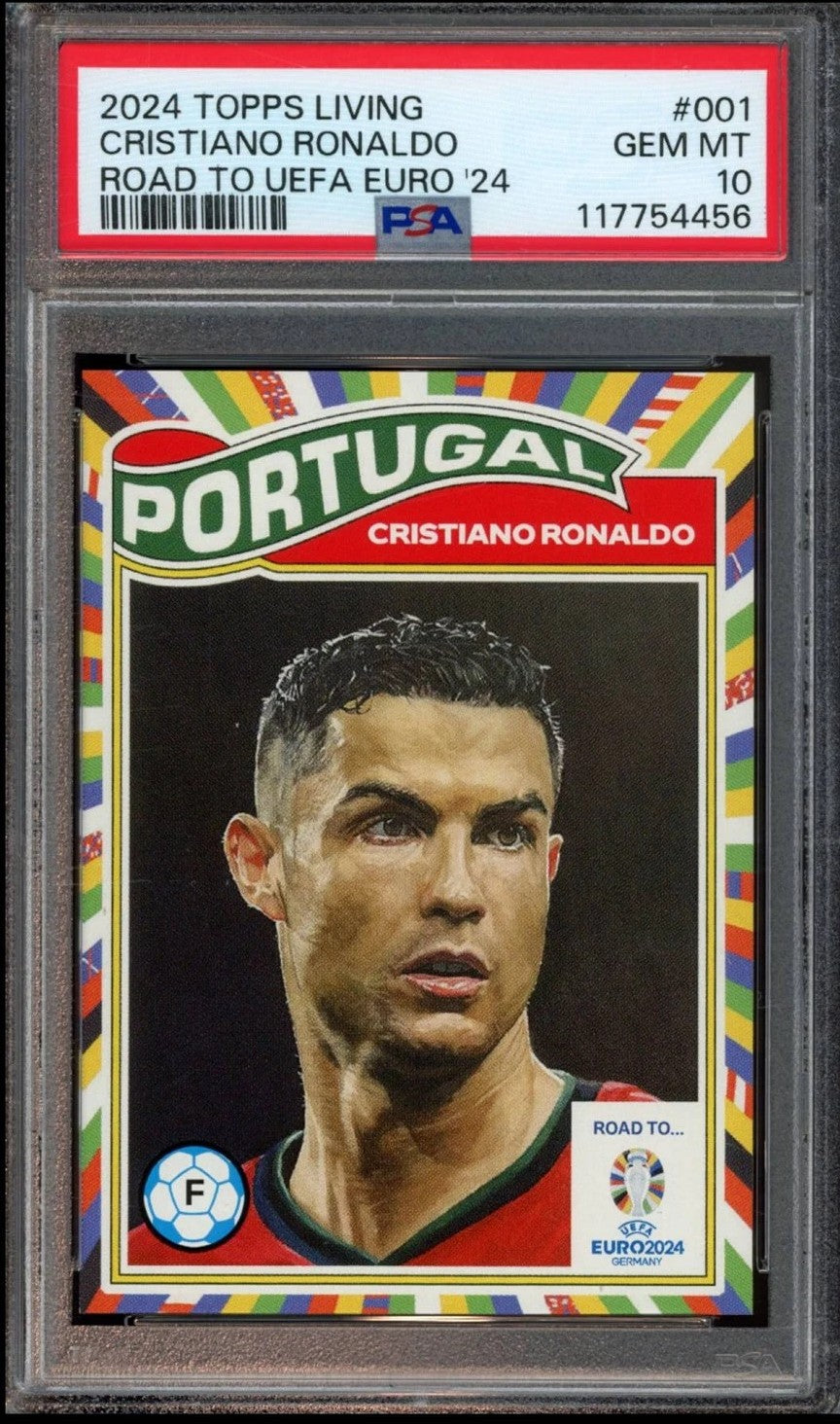 2024 Topps Living  Cristiano Ronaldo Road to UEFA Euro '24 #001 Graded Card PSA 10