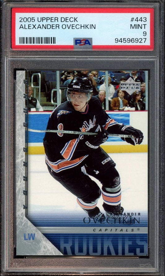 2005 Upper Deck Alexander Ovechkin Young Guns Graded Rookie Card #443 PSA 9