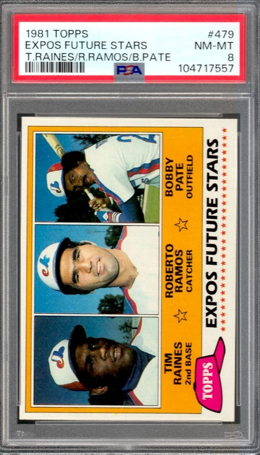 1981 Topps Tim Raines / Ramos / Pate Graded Rookie Card #497 PSA 8