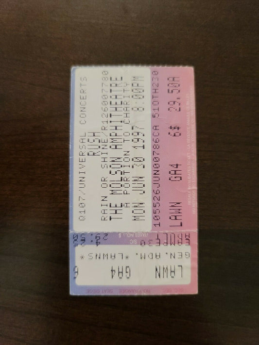 RUSH 1997, Toronto Molson Amphitheater Ticket Stub Neil Peart, Lee, Lifeson