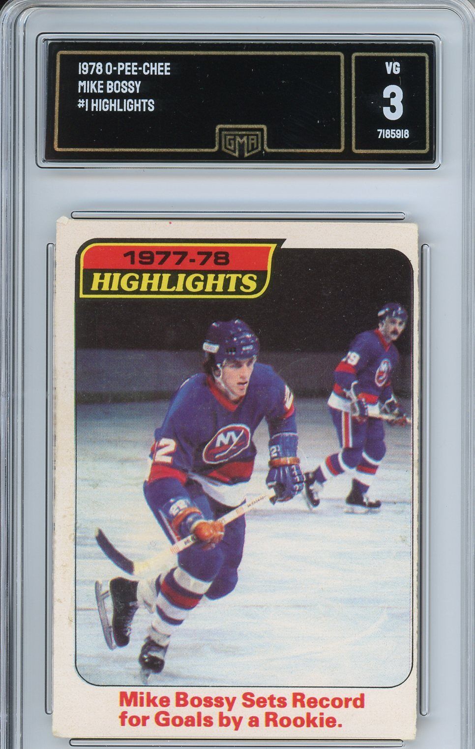 1978 O-Pee-Chee Mike Bossy #1 Highlights Rookie Card GMA 3