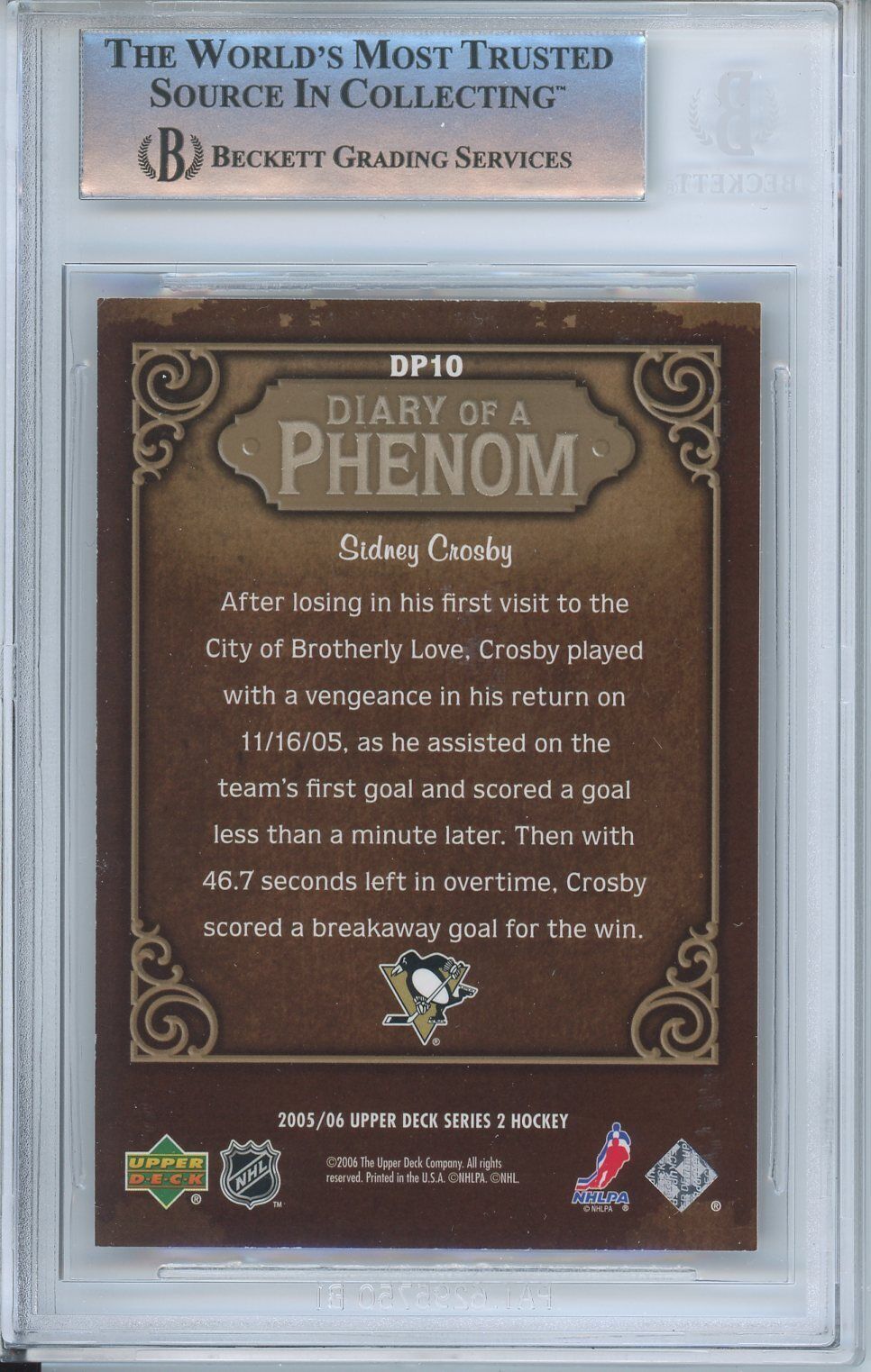 2005/06 Upper Deck Diary of a Phenom #DP10 Sidney Crosby BGS 8.5
