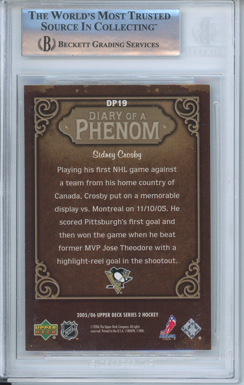 2005/06 Upper Deck Diary of a Phenom #DP19 Sidney Crosby BGS 8.5