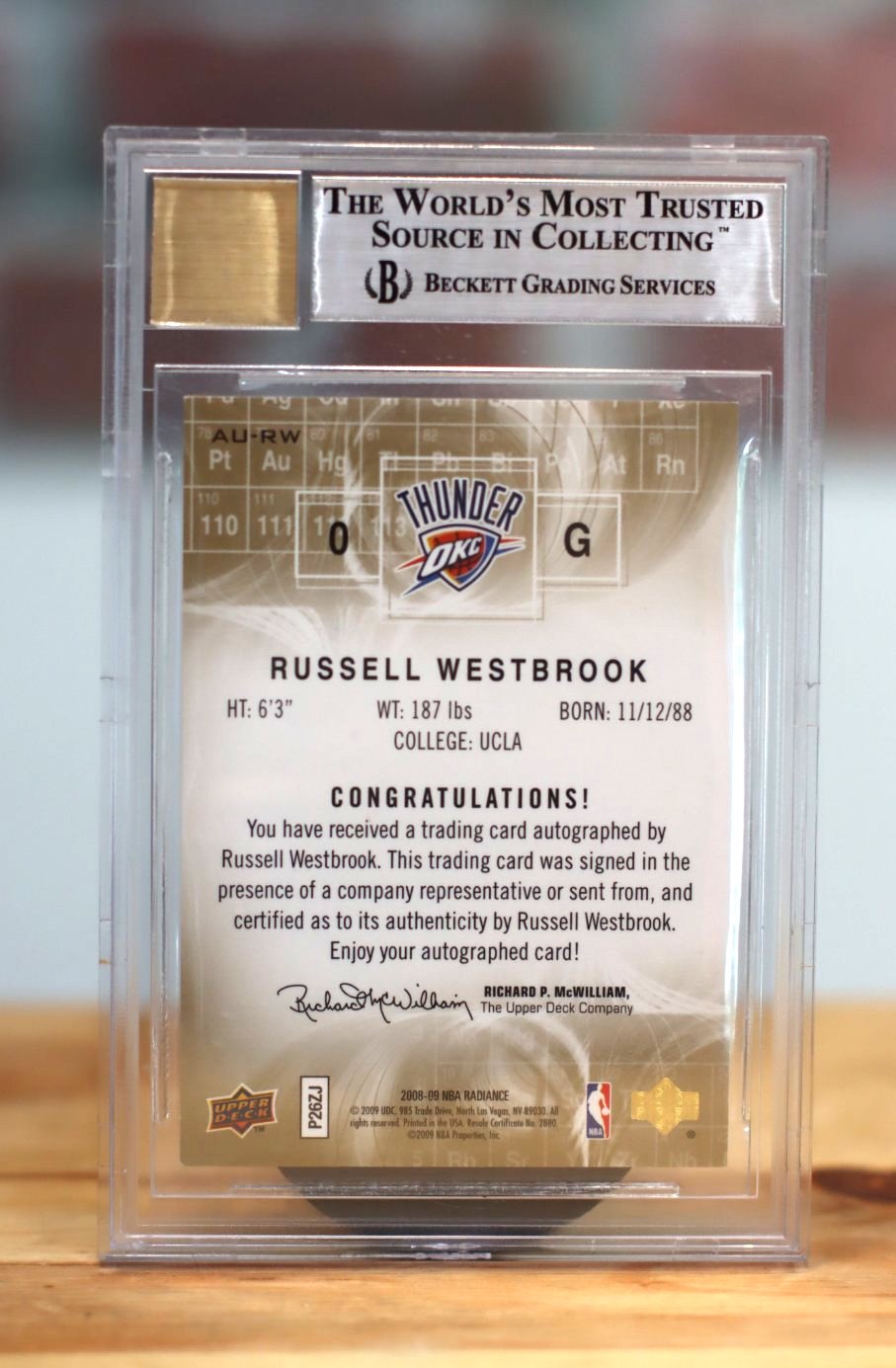 2008/09 Upper Deck Radiance Russell Westbrook Autographed Rookie Card 06/25