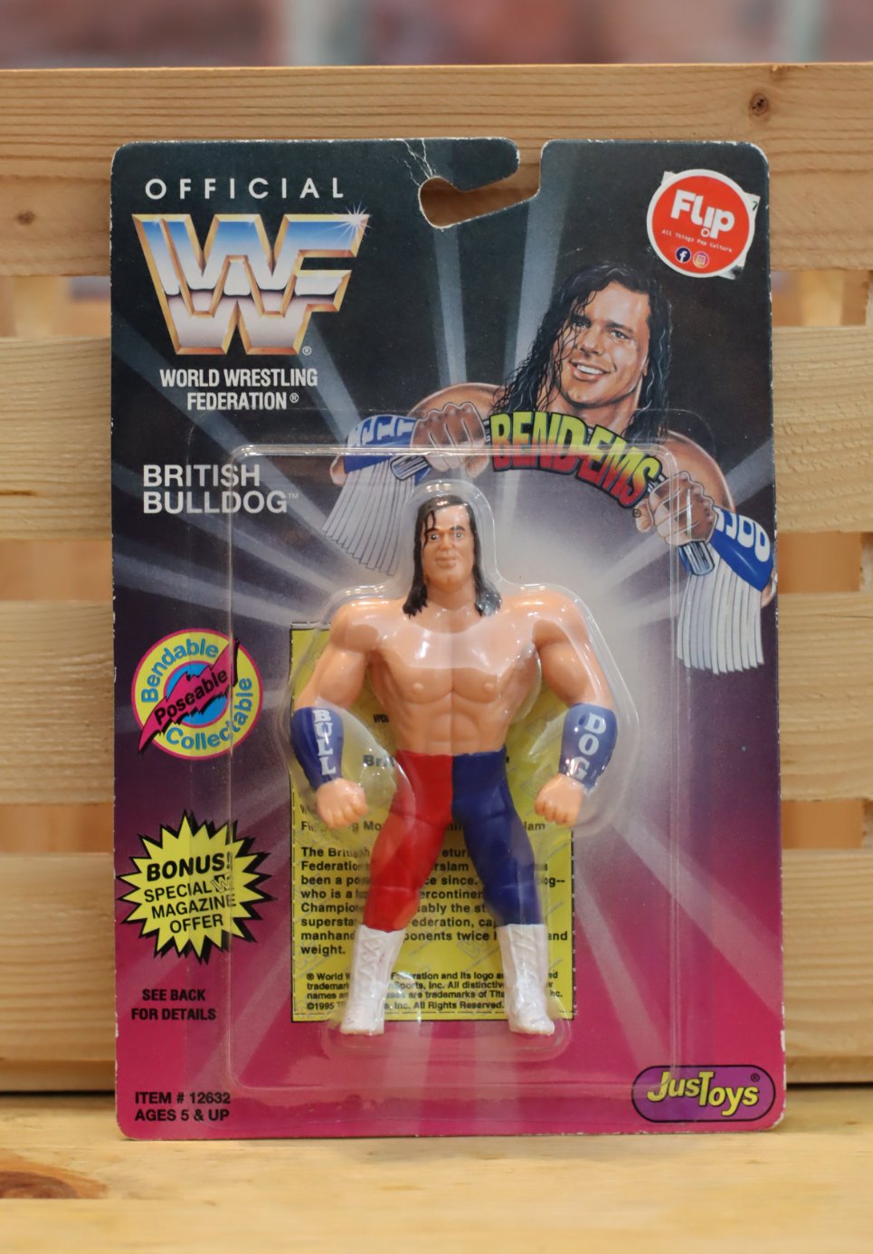 1996 Just Toys WWF Factory Sealed British Bulldog Bend Ems Wrestling Figure