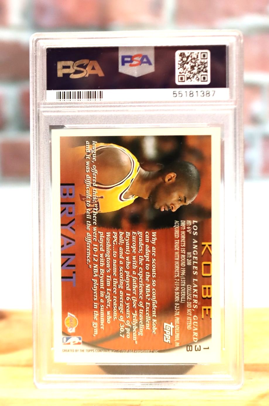 1996 Topps Kobe Bryant Rookie Card PSA 7