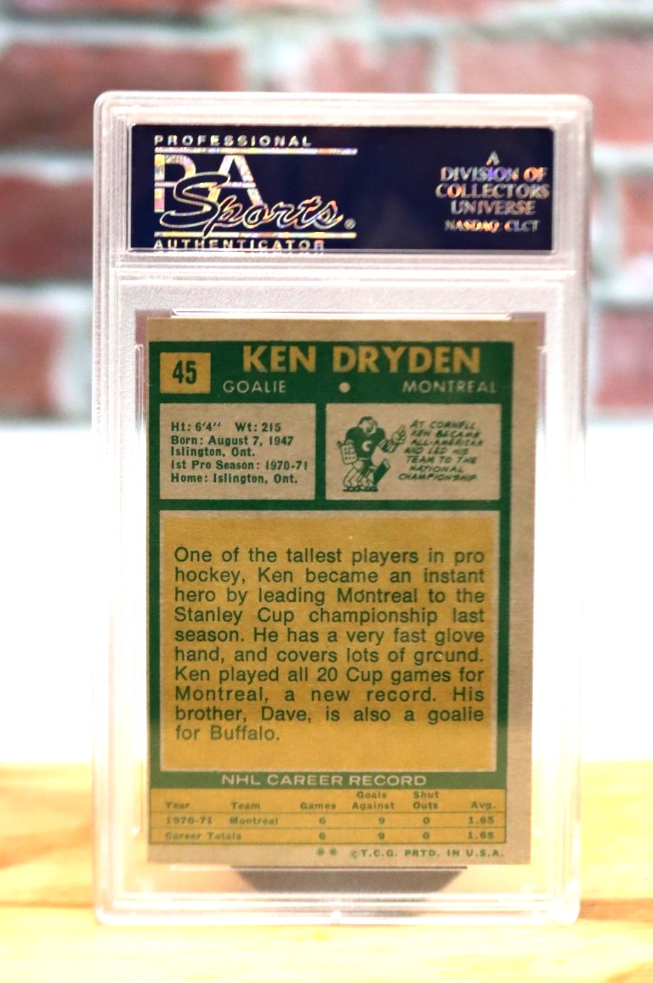 1971 Topps Ken Dryden Rookie Card PSA 5