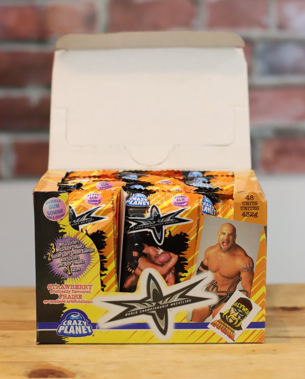 1998 Crazy Planet WCW NWO Wrestling Sticker Cards Hobby Wax Box (48 Packs)