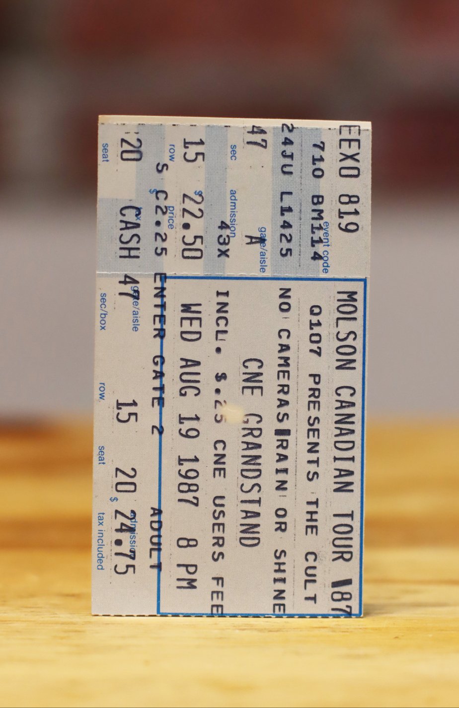 The Cult 1987 Exhibition Stadium Toronto Original Vintage Concert Ticket Stub