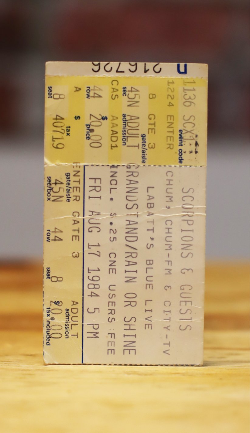 1984 Scorpions 1984 Exhibition Stadium Toronto Original Vintage Concert Ticket Stub
