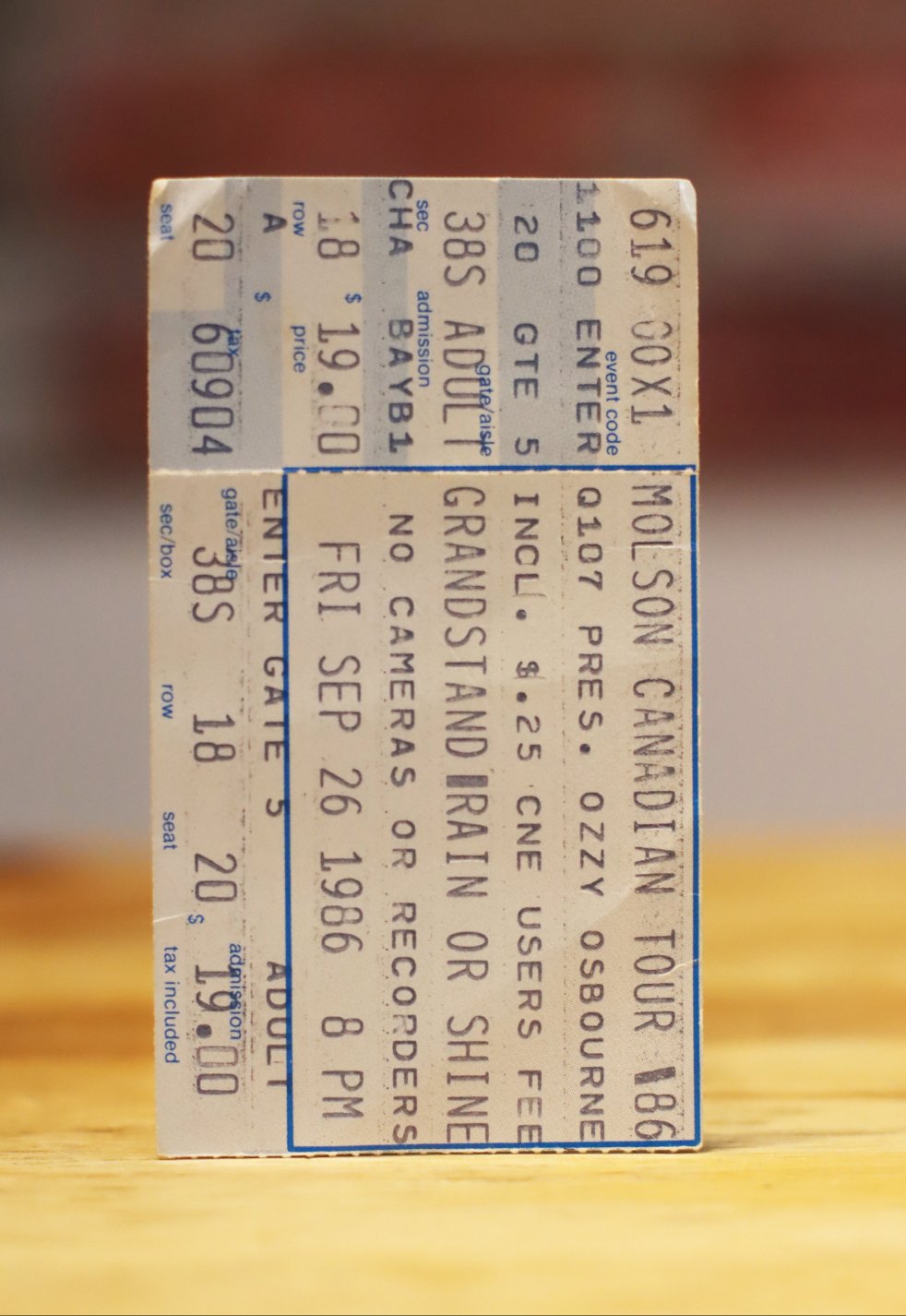 1986 Ozzy Osbourne 1986 Exhibition Stadium Toronto Original Vintage Concert Ticket Stub