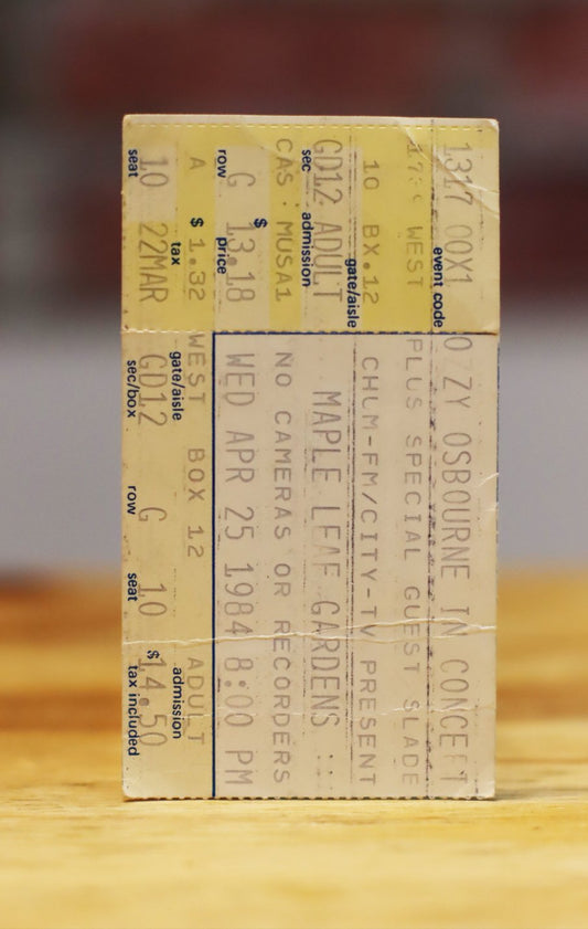 Ozzy Osbourne 1984 Maple Leaf Gardens Toronto Original Vintage Concert Ticket Stub