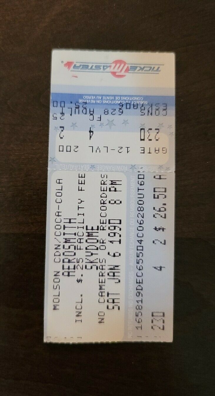 Aerosmith 1990, Toronto Skydome Vintage Original Concert Ticket Stub