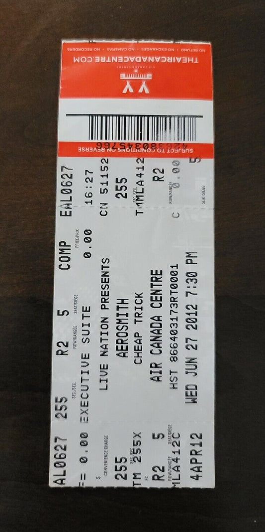 Aerosmith 2012, Toronto Air Canada Centre Vintage Original Concert Ticket Stub