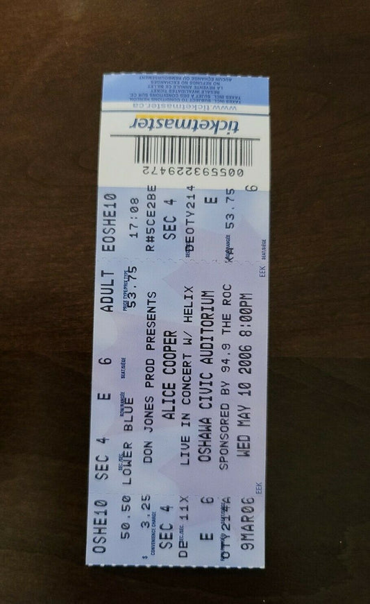 Alice Cooper 2006 Oshawa Civic Auditorium Original Vintage Concert Ticket Stub