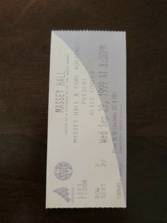 Alice Cooper 1999, Toronto Massey Hall Vintage Original Concert Ticket Stub