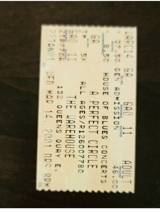 A Perfect Circle 2001 The Warehouse Toronto Original Vintage Concert Ticket Stub