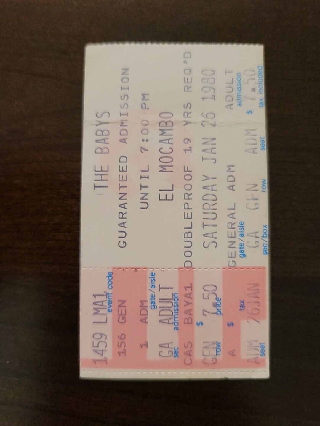 The Babys 1980, Toronto El Mocambo Original Concert Ticket Stub