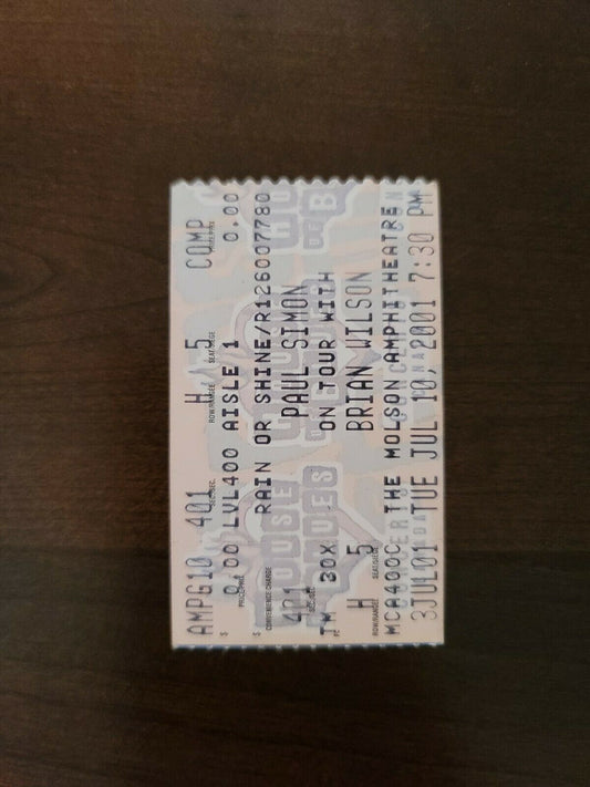 Paul Simon Brian Wilson 2001, Toronto Molson Amphitheater Concert Ticket Stub
