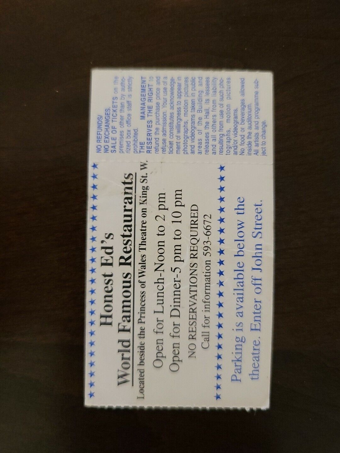 Beauty And The Beast Toronto, 1996 Original Vintage Concert Ticket Stub