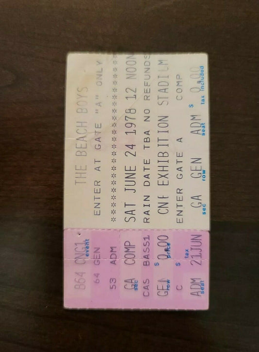 The Beach Boys 1978, Toronto Exhibition Stadium Original Concert Ticket Stub