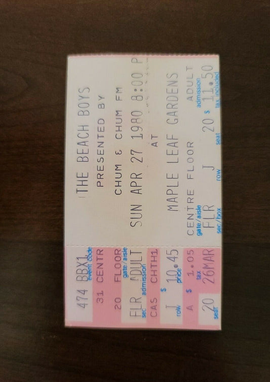 The Beach Boys 1980, Toronto Maple Leaf Gardens Original Concert Ticket Stub