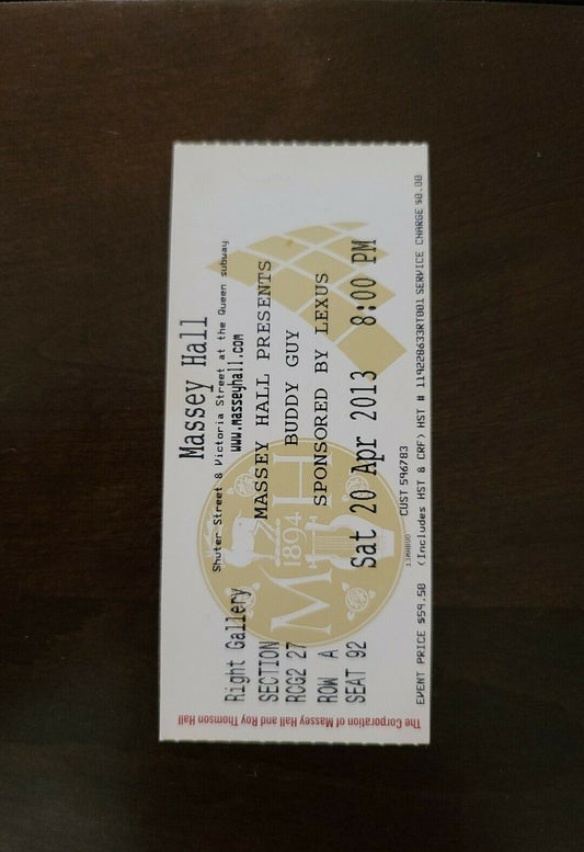 Buddy Guy 2013, Toronto Massey Hall Vintage Original Concert Ticket Stub