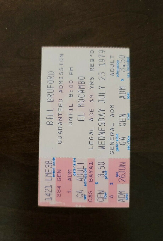 Bill Bruford 1979 Toronto El Mocambo Original Vintage Concert Ticket Stub
