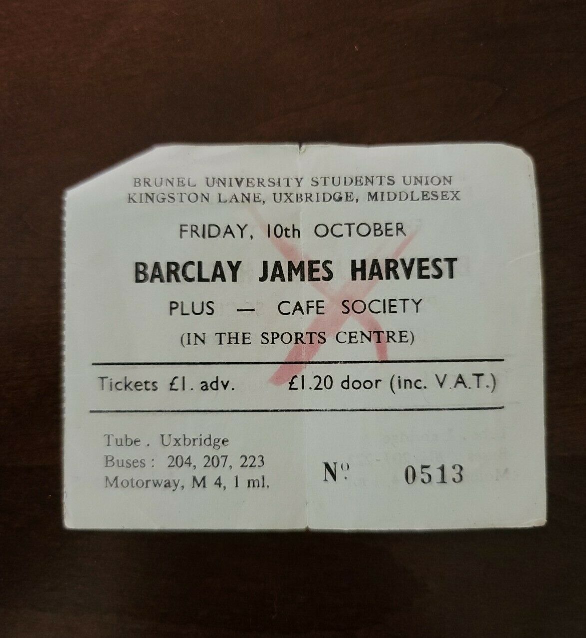 Barclay James Harvest Original Concert Ticket Stub Brunel University Uxbridge UK