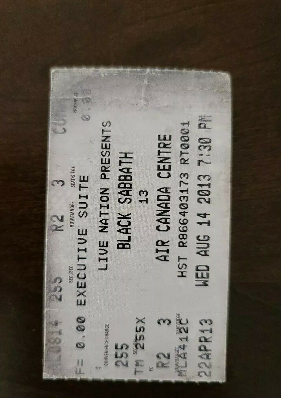 Black Sabbath 2013, Toronto Air Canada Centre Original Concert Ticket Stub