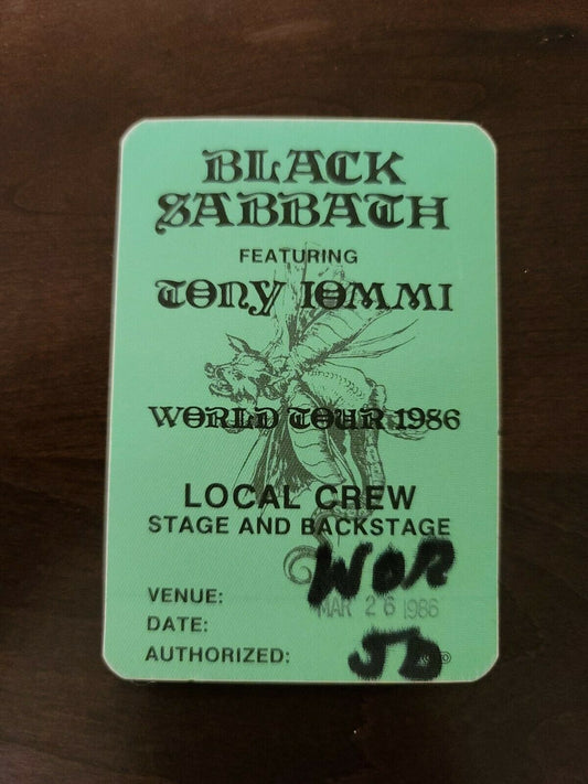 Black Sabbath 1986, Rare Vintage Original Backstage Crew Pass
