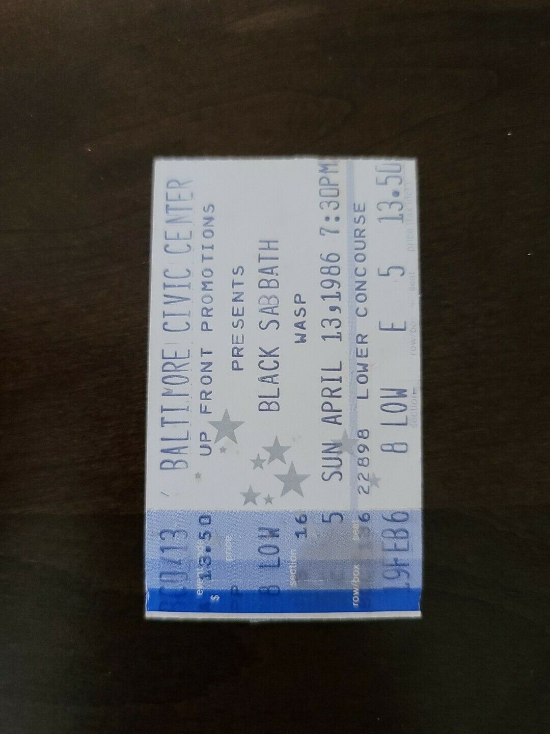 Black Sabbath 1986, Baltimore Civic Center Vintage Original Concert Ticket Stub