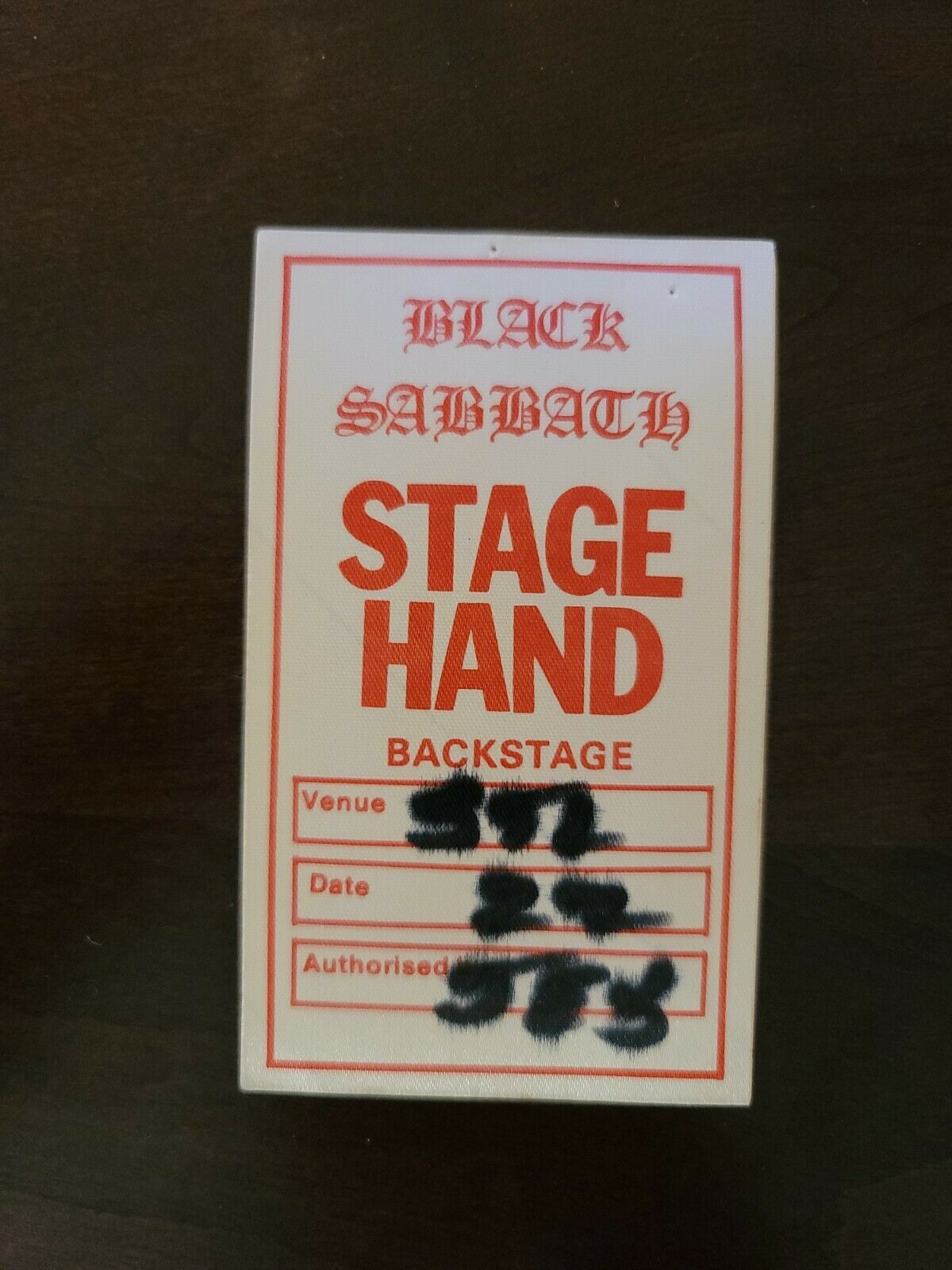 Black Sabbath 1986, Rare Vintage Original Backstage Hand Crew Pass