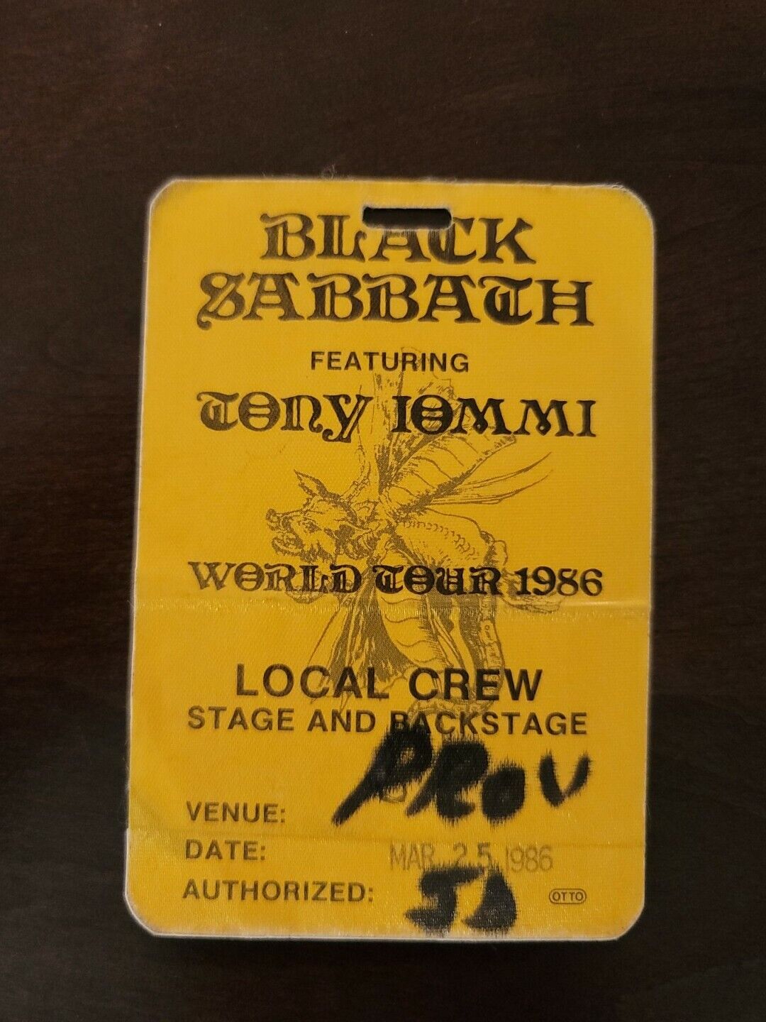 Black Sabbath 1986, Rare Vintage Original Backstage Crew Pass (March 25/86)