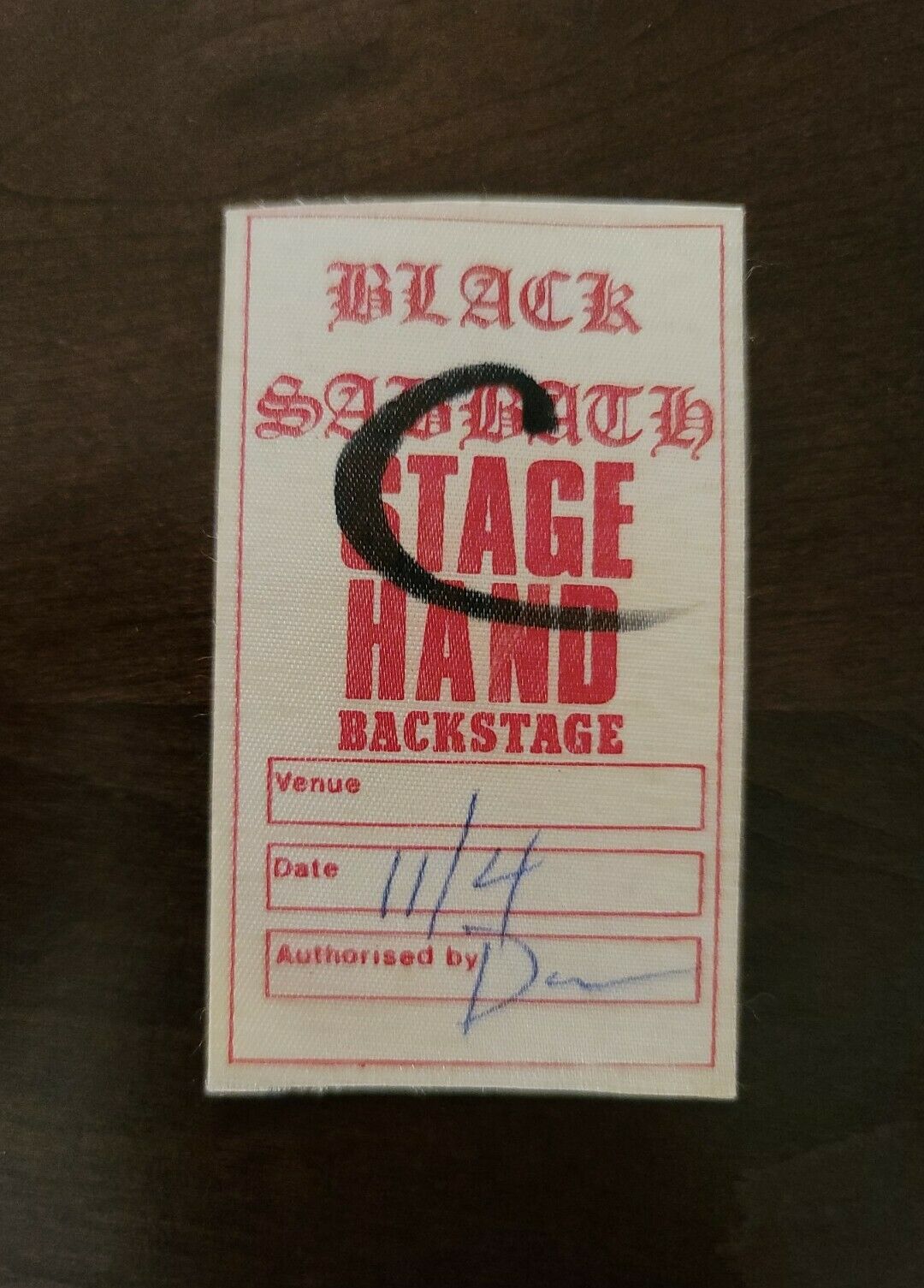 Black Sabbath 1980s, Rare Vintage Original Backstage Crew Pass