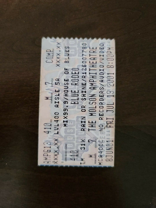 Blue Rodeo 2001 Toronto Molson Amphitheater Original Vintage Concert Ticket Stub